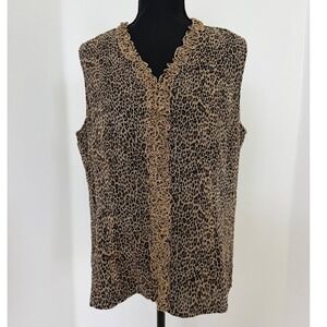 00s Leopard Animal Print Silk Ruffle Trim Top Mob Wife Robbie Bee  Vintage Sz 14